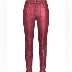 J BRAND ALANA PHOTO READY red metallic foil snake skinny ankle crop S 25 NWT